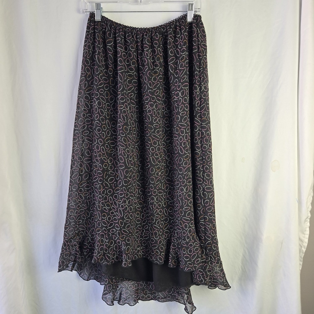 Worthington Slight Hi Low Skirt 16W‎ Black Geo Print Fairy Grunge Whimsigoth Art